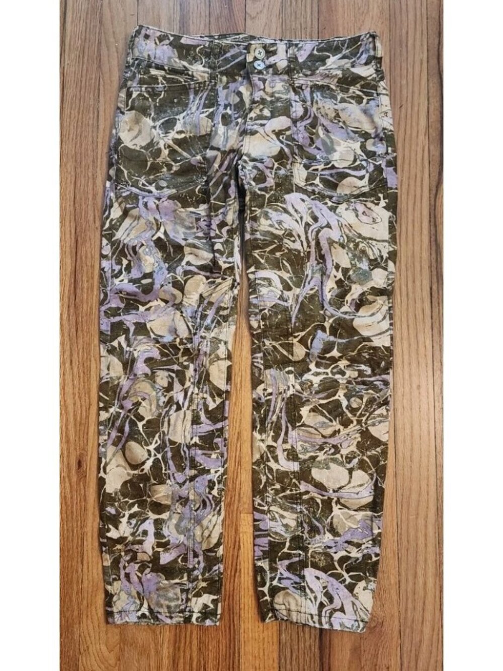 Anthropologie PILCRO The Wanderer Camo Jeans 26 Marble Metallic Pants Purple
